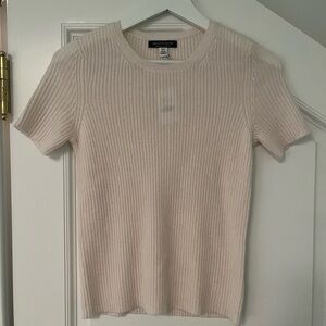 Saks Fifth Avenue 100% Cashmere Cream Ribbed Top